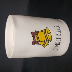 Rae Dunn NWT White Ceramic "JINGLE BELLS" Holly Mistletoe Candle